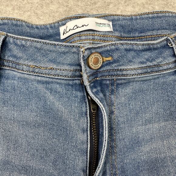 KanCan Flare High Rise Front Seam Jean SZ 32 Light Wash Super Stretch Frayed Hem - Picture 4 of 12